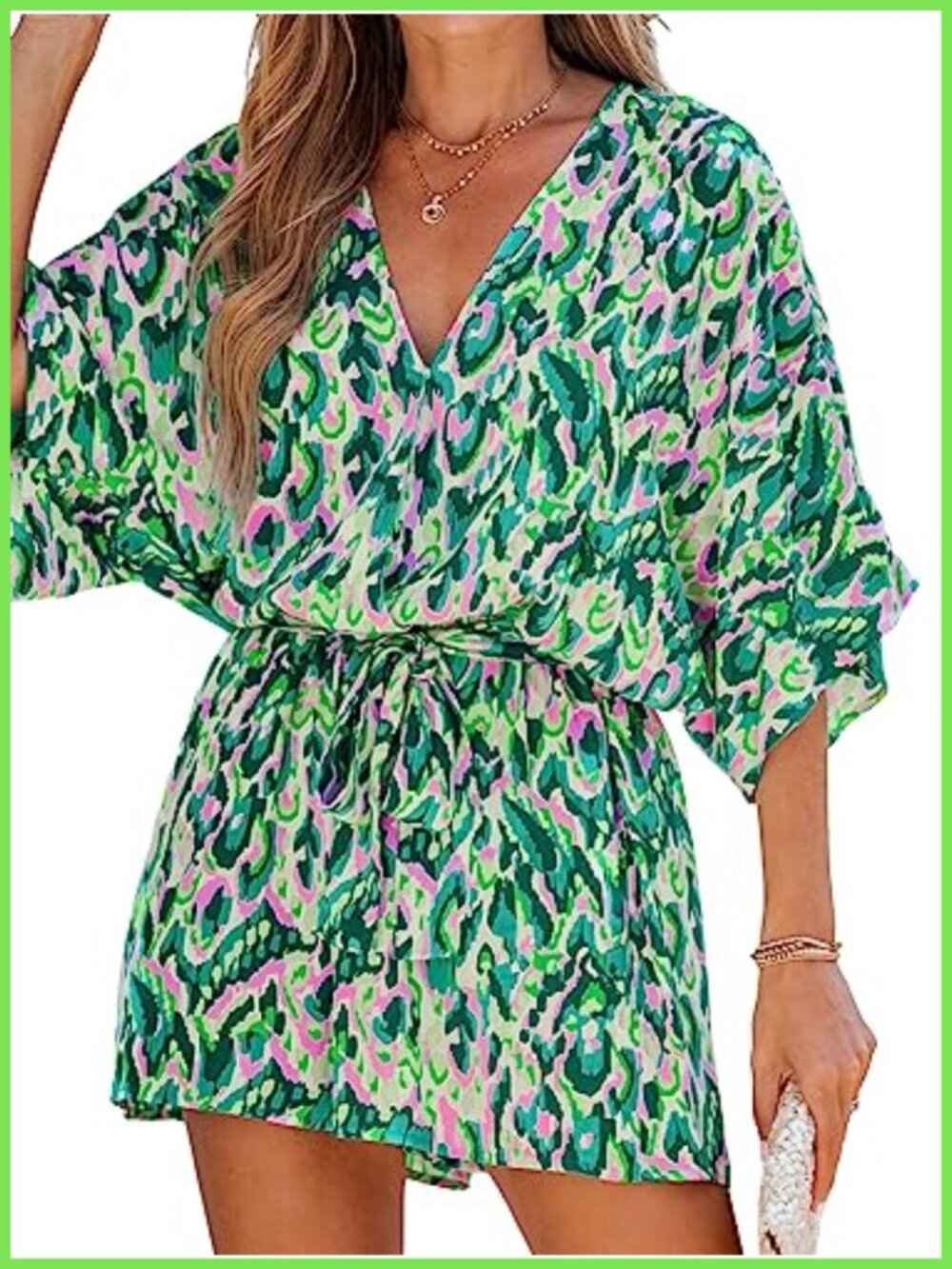 CUPSHE V Neck Leopard Print Lace Up Belted Romper Mini Summer